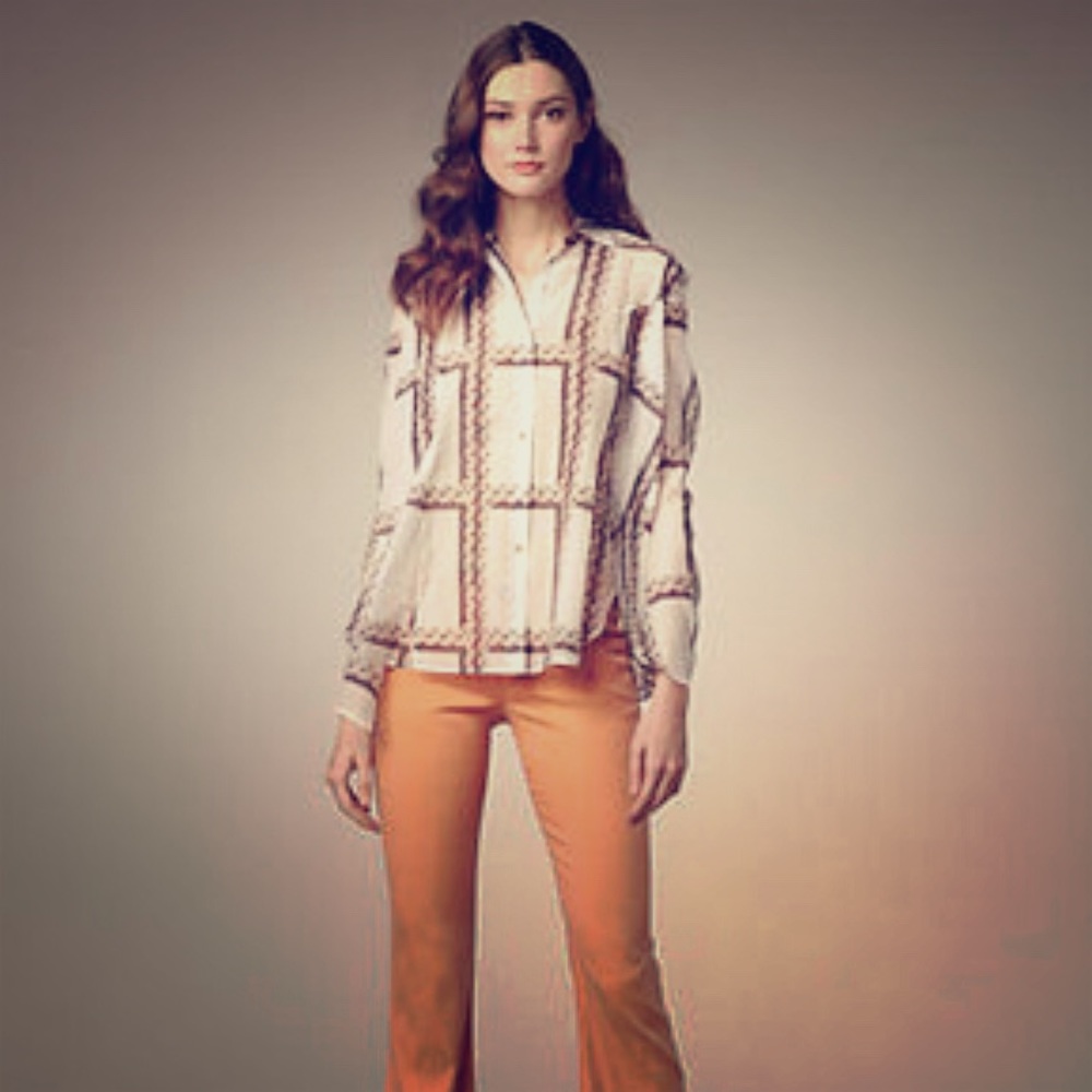 Theyskens Theory Printed Sheer Buttonup Blouse Szs - image 1